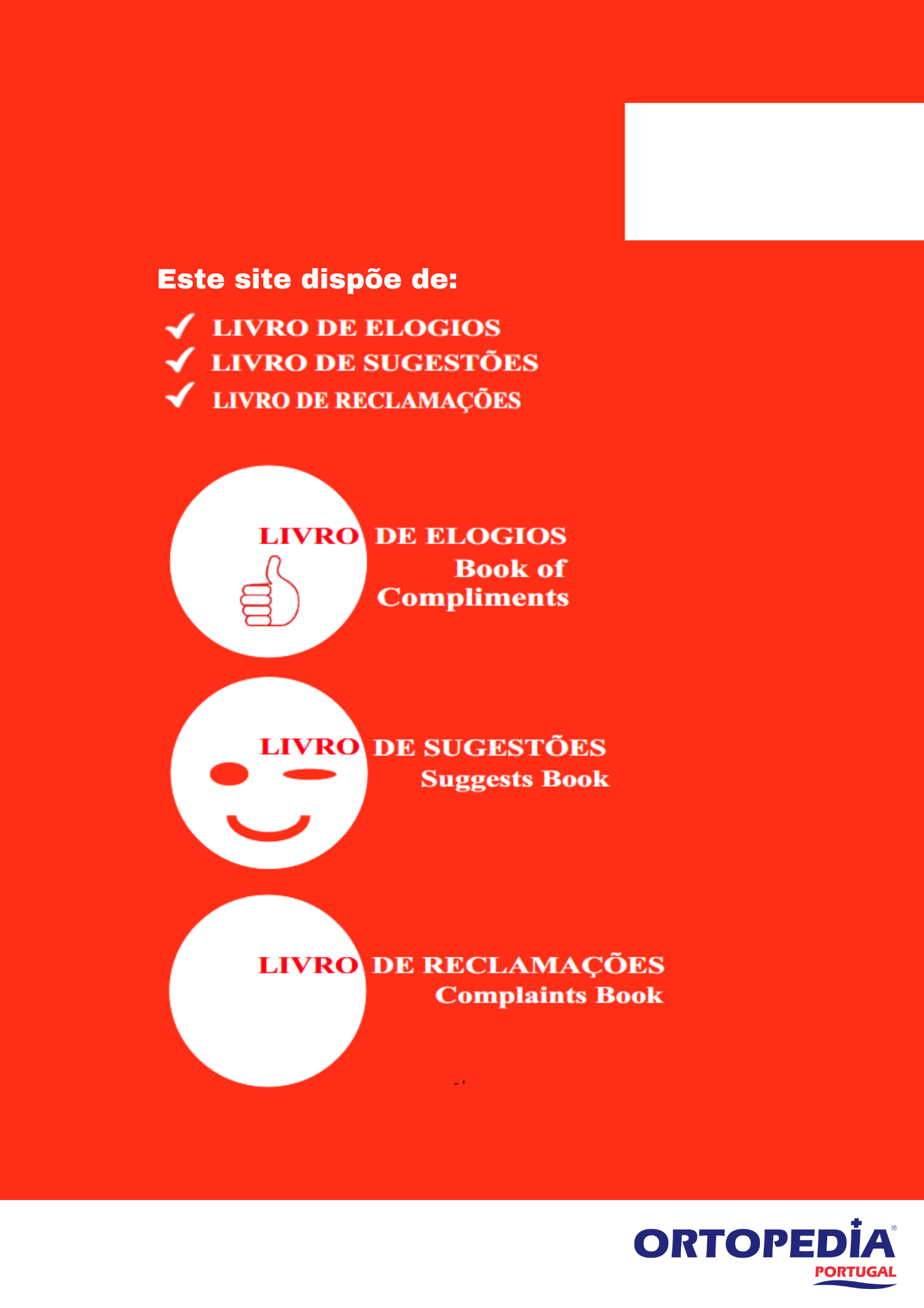 Contracapa do livro de sugestões da Ortopedia Portugal
